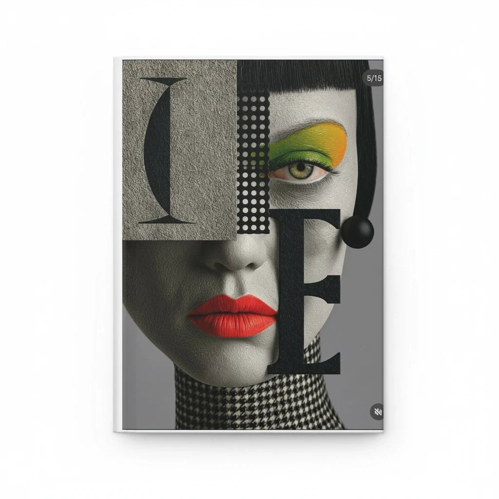 PURETE hardcover journal featuring a matte finish with a bold, artistic portrait collage of a woman's face.