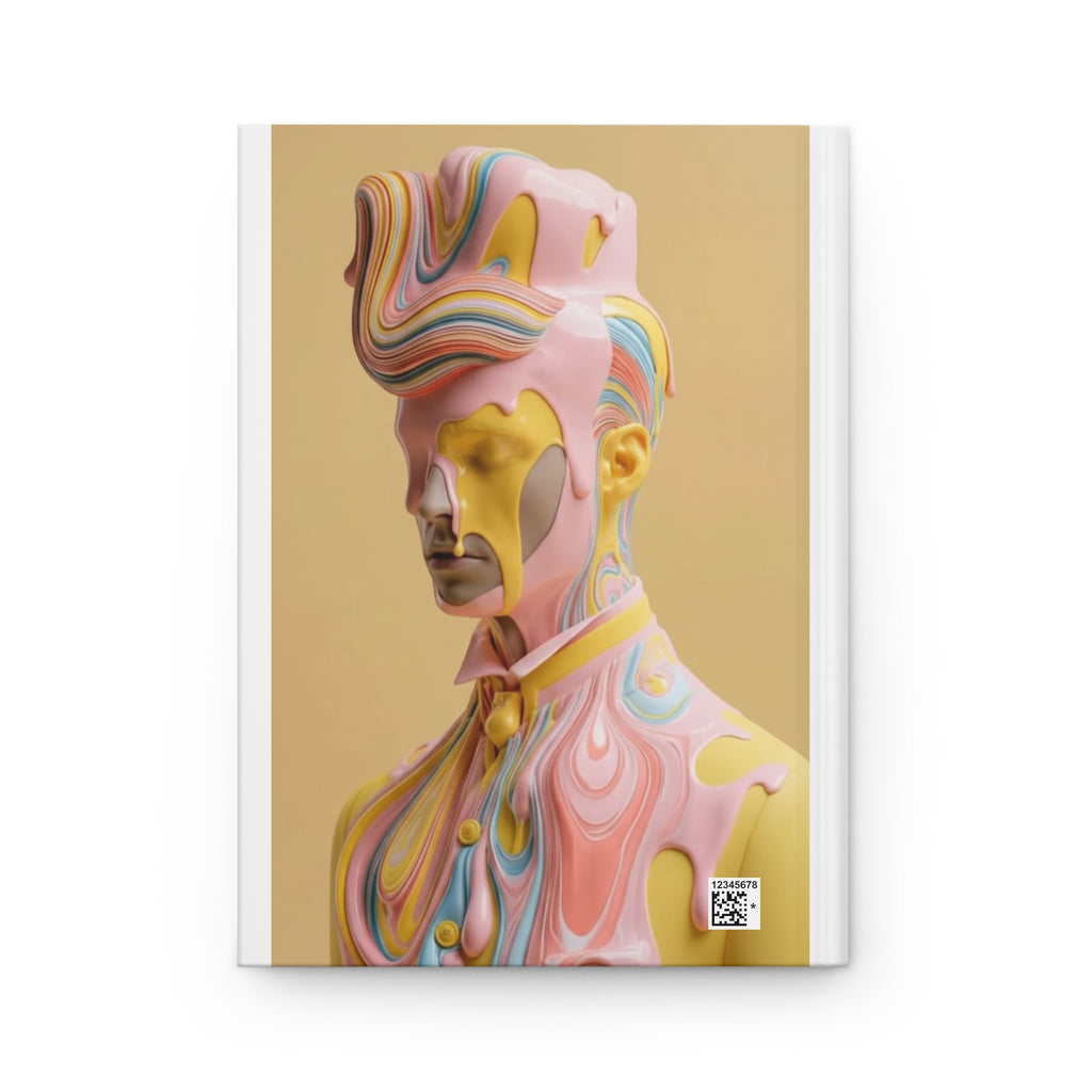 PURETE matte hardcover journal featuring a surreal art print of a person covered in melting pastel paint swirls