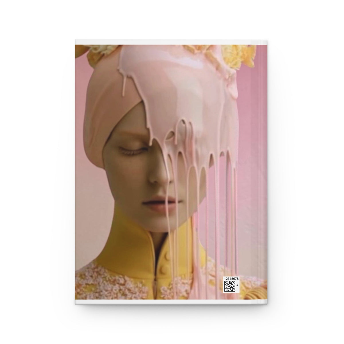 PURETE hardcover journal featuring a surreal artistic print of a woman with pink liquid dripping over her face