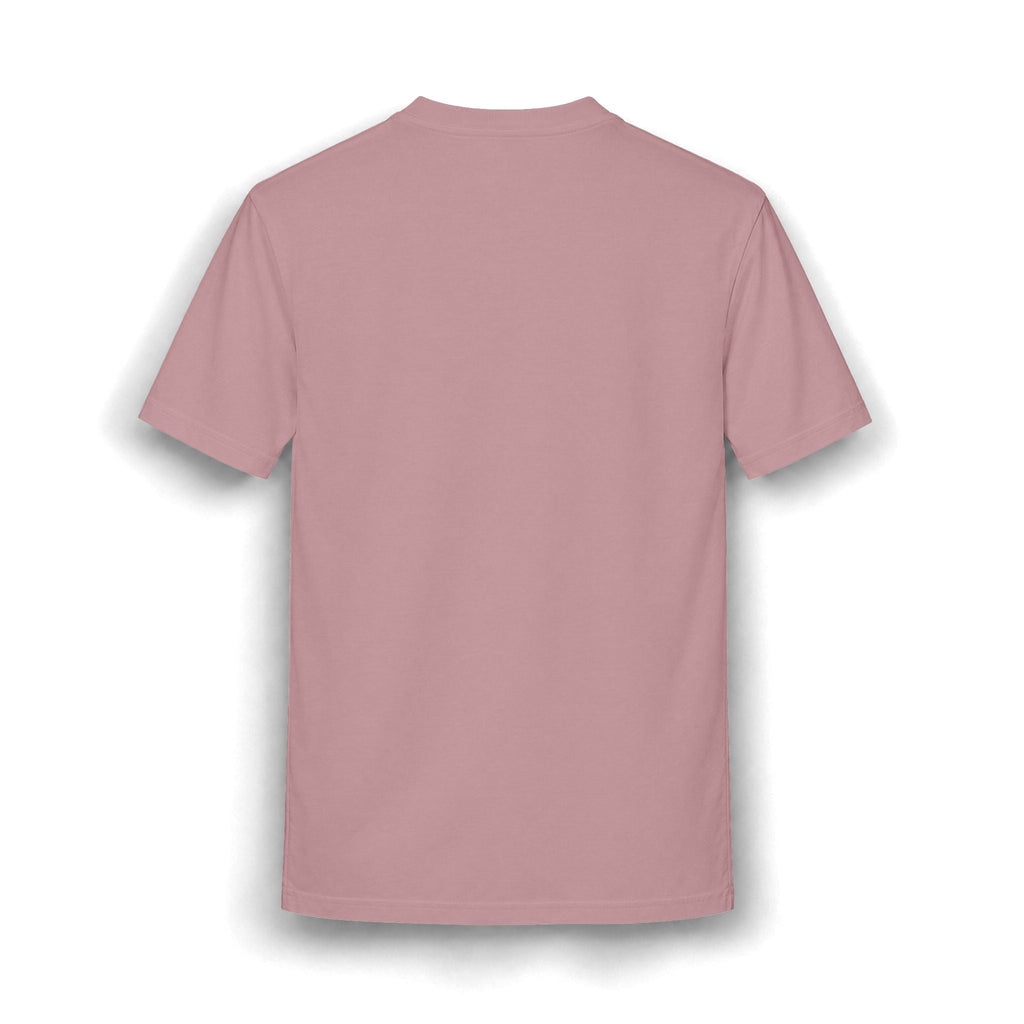 Back view of a plain dusty rose PURETE relaxed-fit cotton blend t-shirt with a smooth finish.