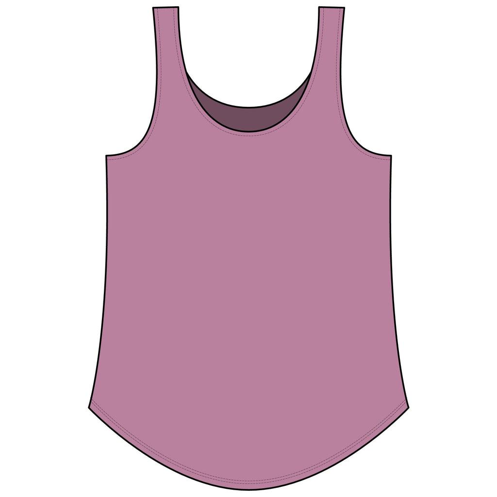PURETE women's mauve festival tank top with a scoop neckline and a flattering curved hem in a soft cotton blend