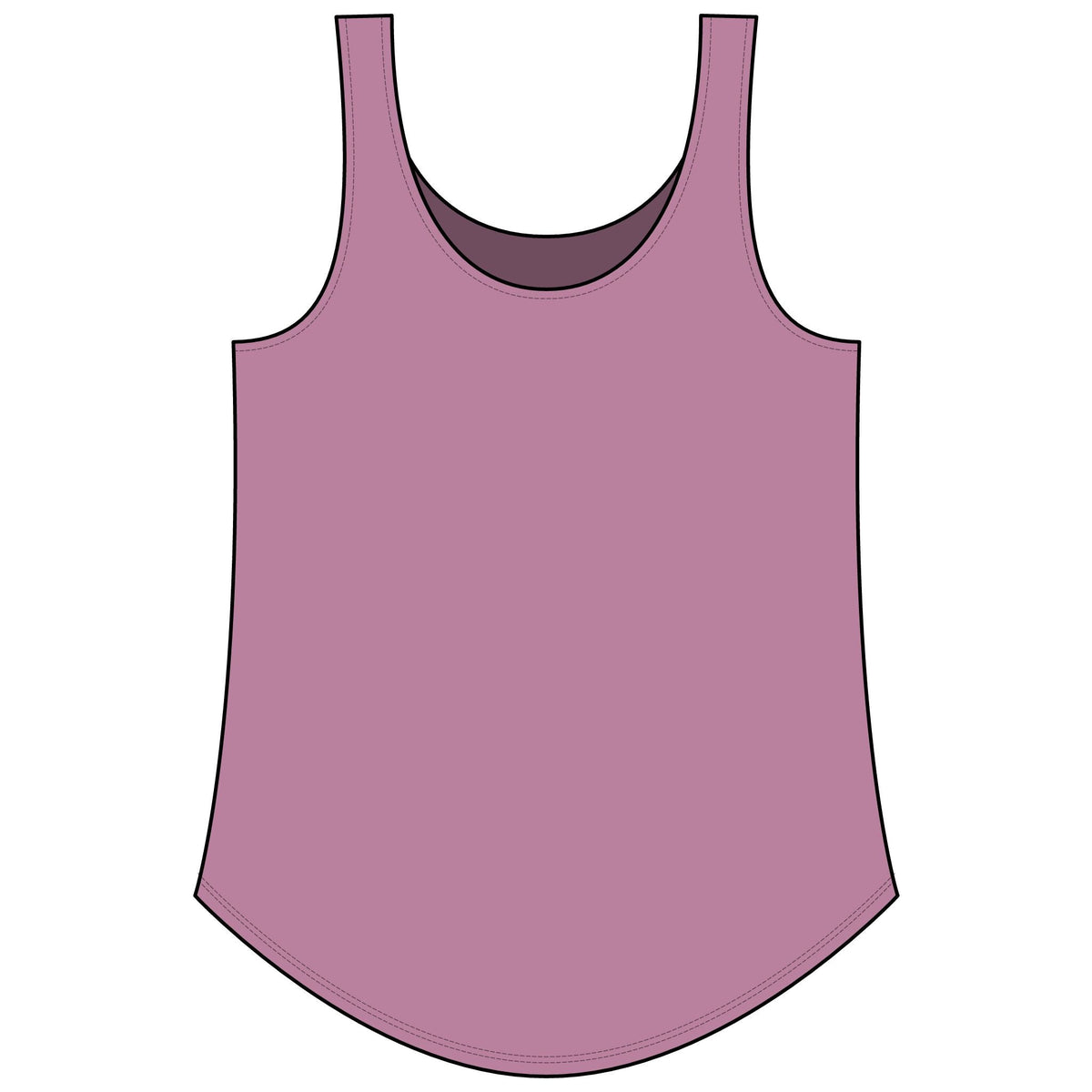 PURETE women's mauve festival tank top with a scoop neckline and a flattering curved hem in a soft cotton blend