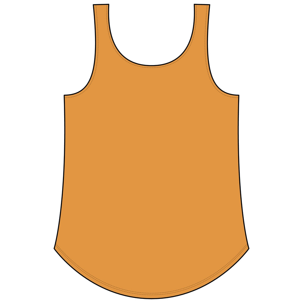 PURETE women's mustard yellow festival tank top with a scoop neckline and a flattering curved hem.