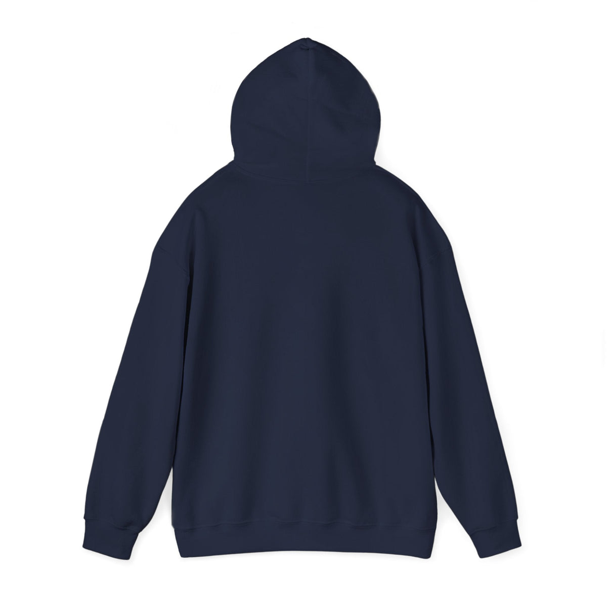 Back view of a PURETE navy blue cotton-polyester hooded sweatshirt with a double-lined hood and long sleeves.