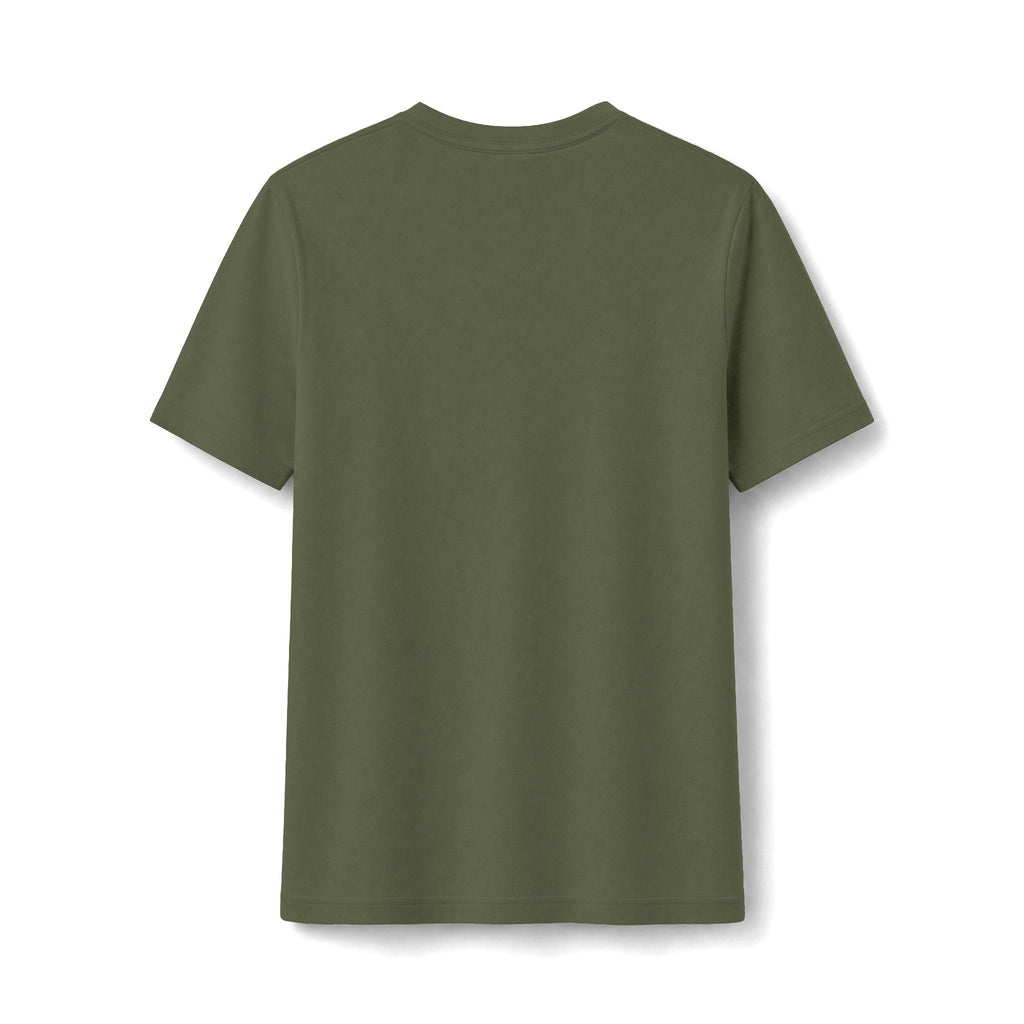 Back view of a plain olive green PURETE fitted cotton-blend t-shirt with a clean, minimalist design.