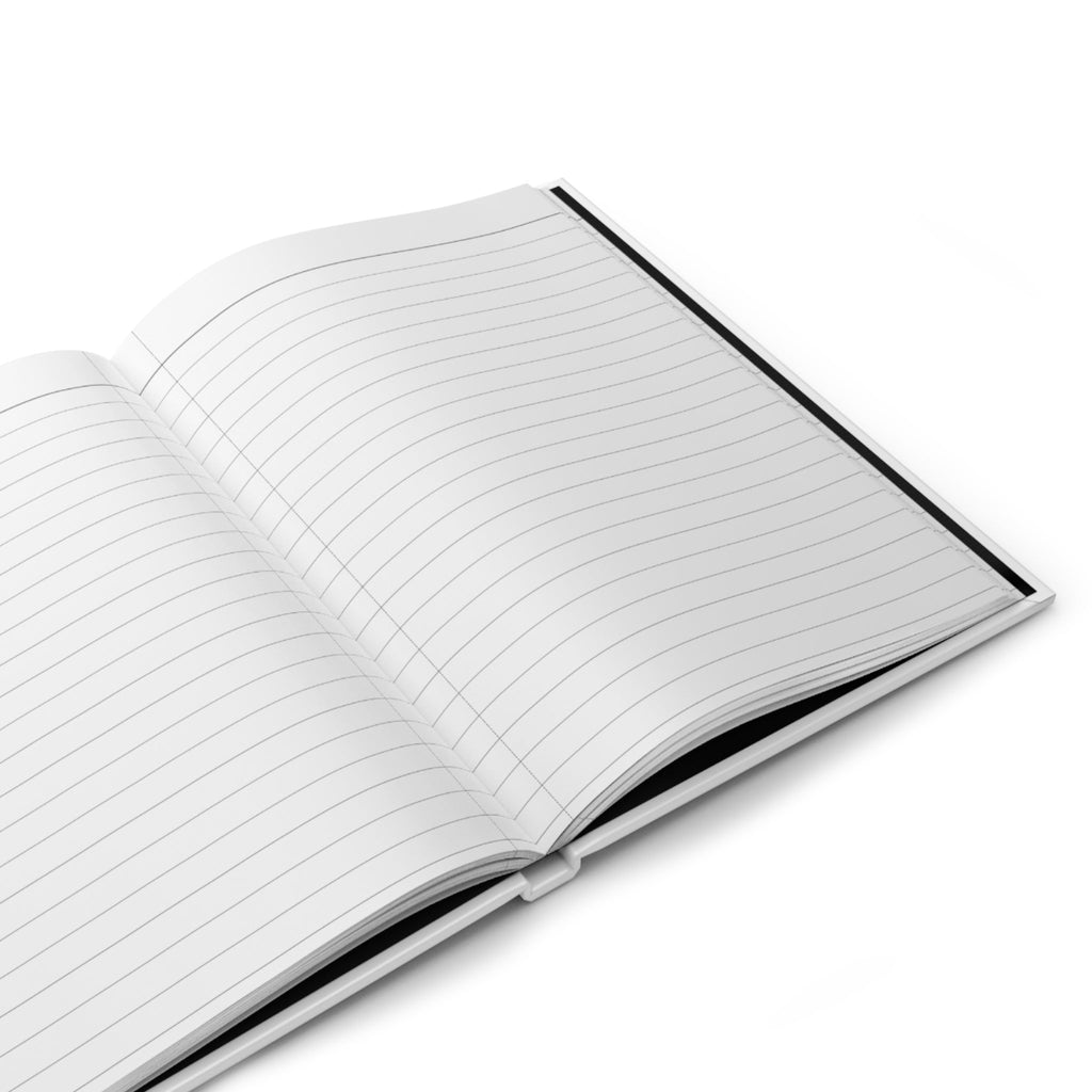 PURETE open hardcover journal with 150 lined pages and casewrap binding shown from a high angle