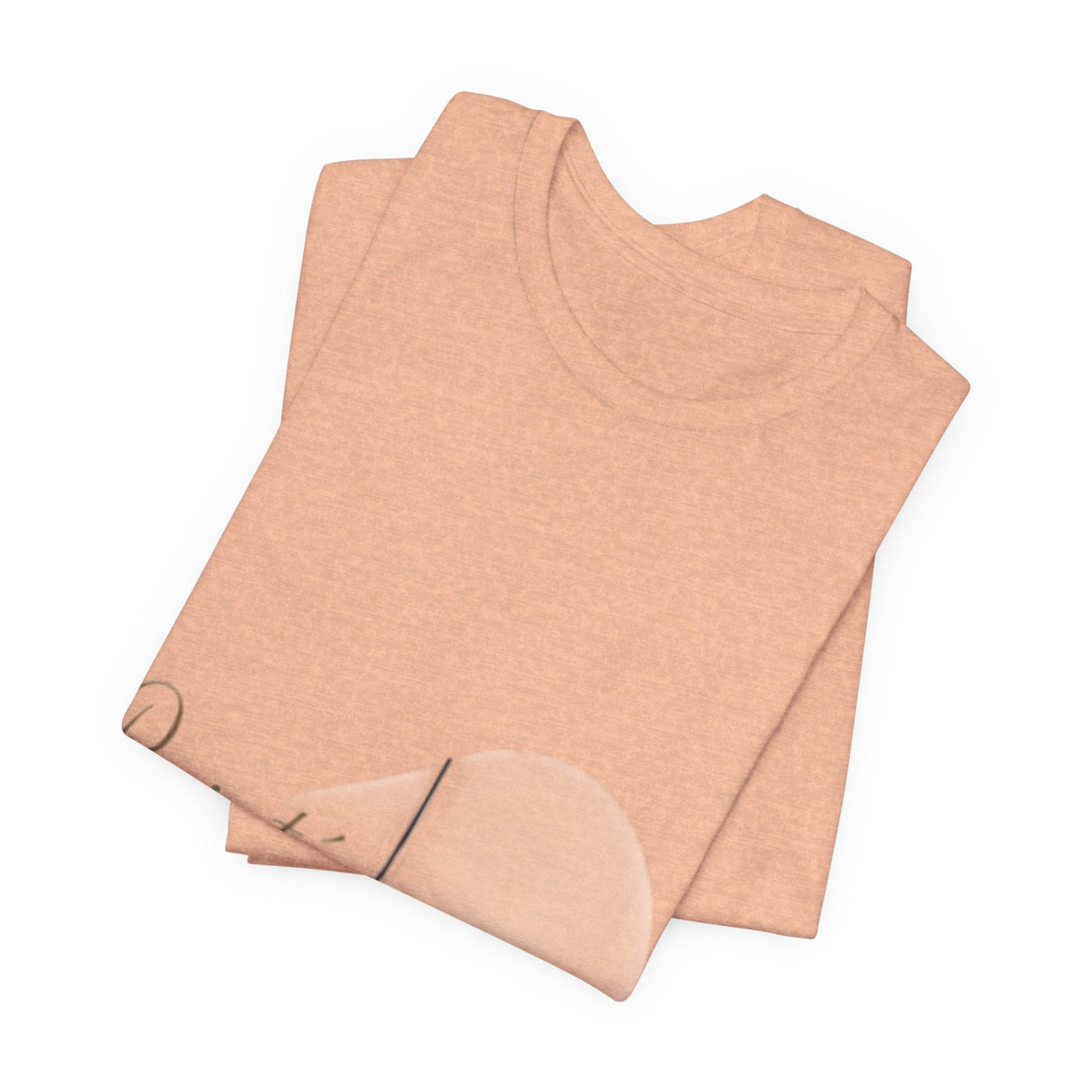 PURETE unisex jersey short sleeve tee in a soft peach heather cotton fabric, neatly folded with a crew neckline.