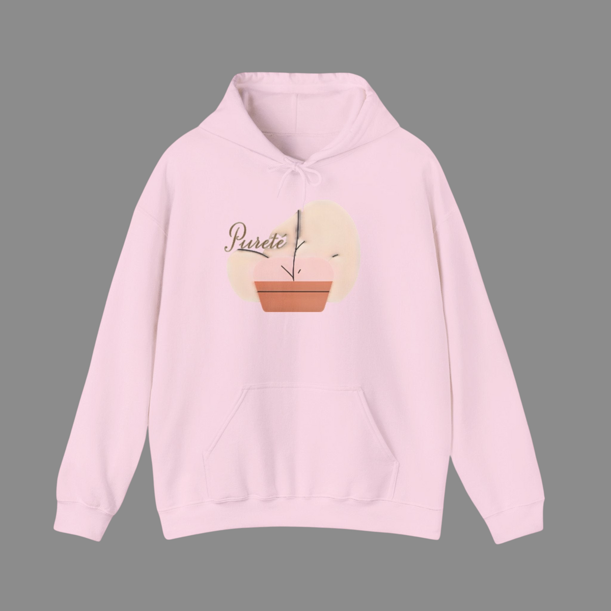 PURETE light pink unisex heavy blend hooded sweatshirt with a minimalist potted plant graphic on the front