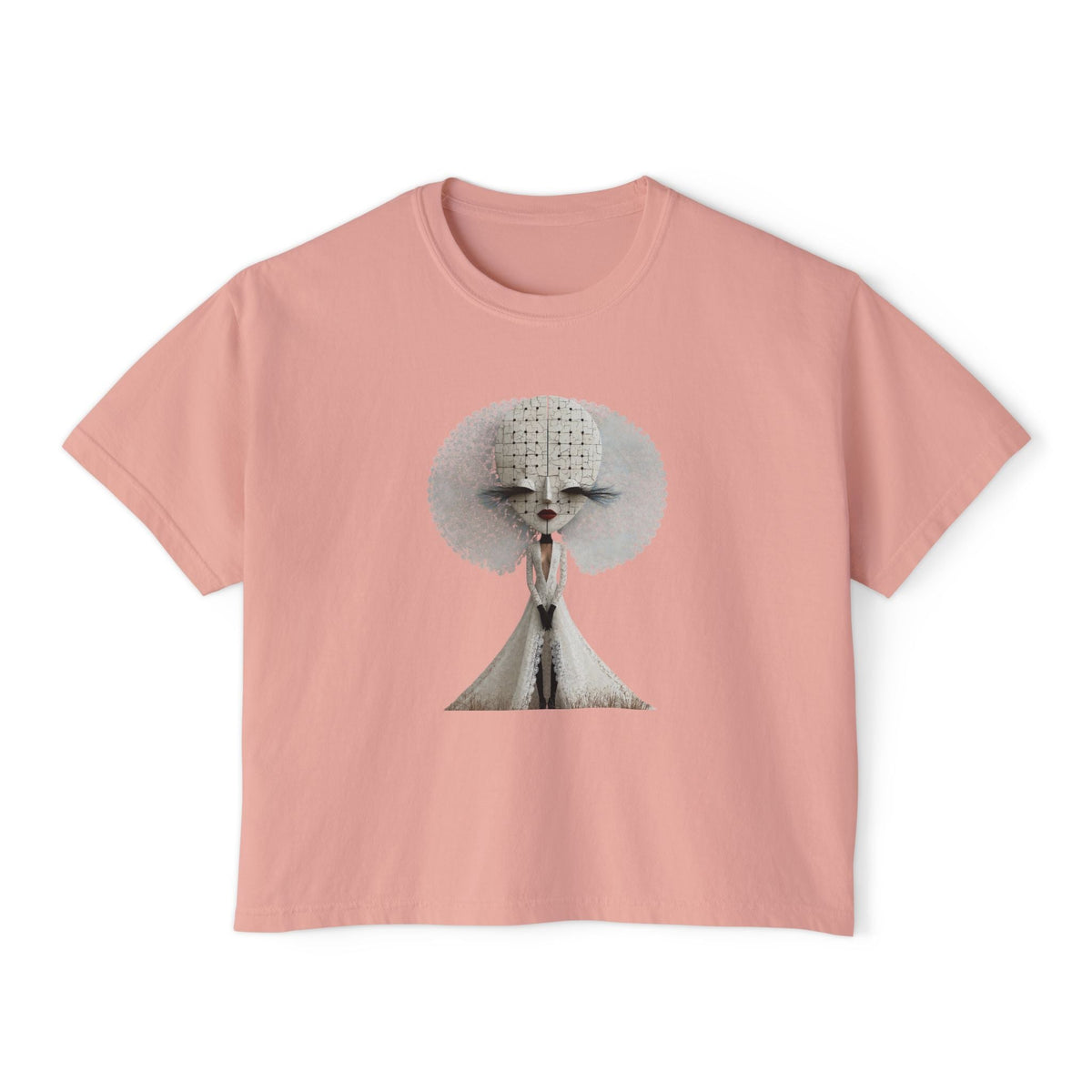 PURETE boxy cropped t-shirt in muted pink pigment-dyed cotton featuring a vintage-style poodle portrait graphic.