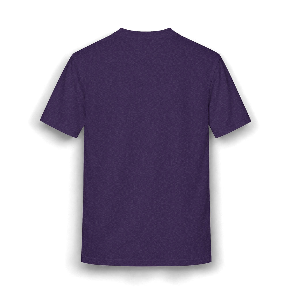 PURETE purple heathered cotton blend t-shirt, back view of a relaxed fit short-sleeve crew neck tee.