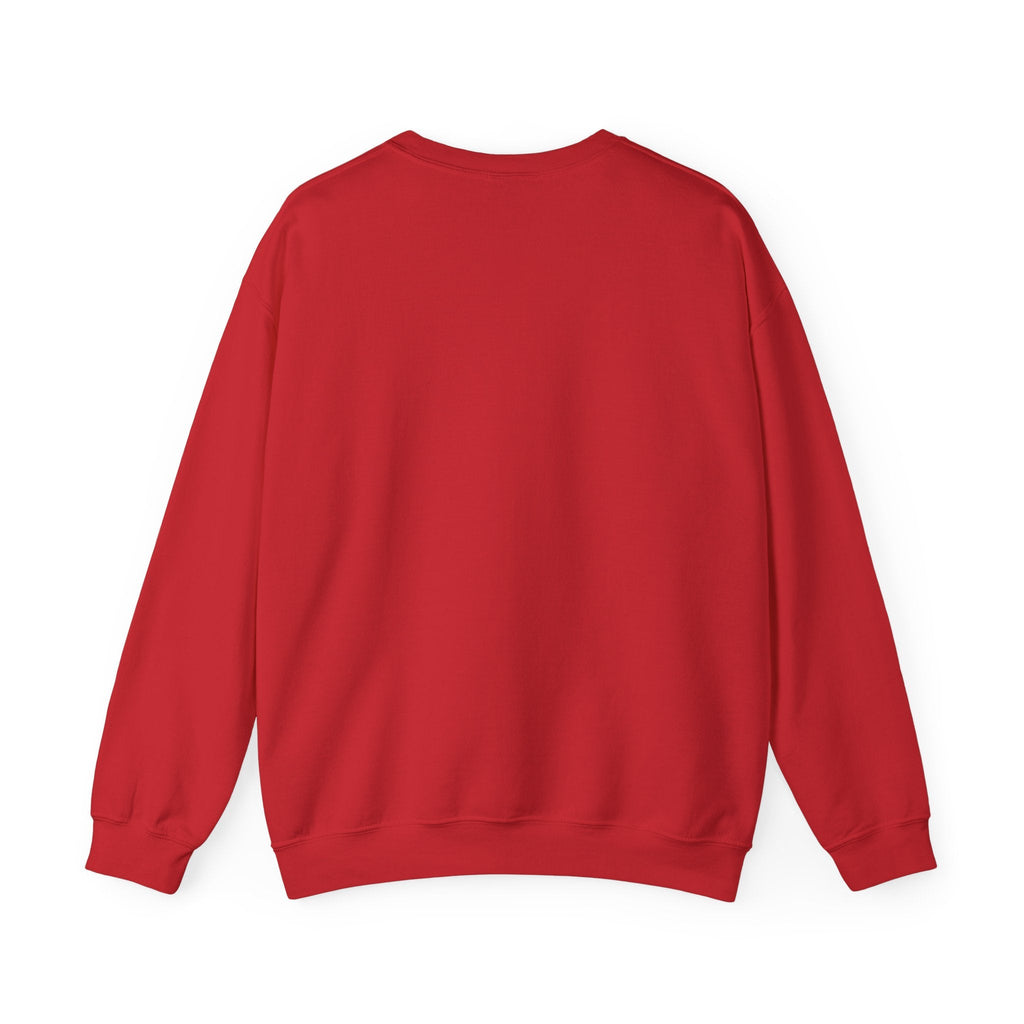 PURETE red crewneck sweatshirt made from a soft cotton-poly blend, shown from the back with a clean, seamless design.