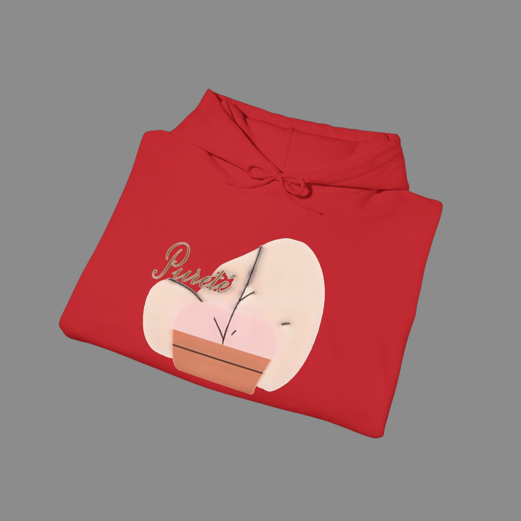 PURETE red unisex heavy blend hooded sweatshirt with a graphic print of a potted plant on the front