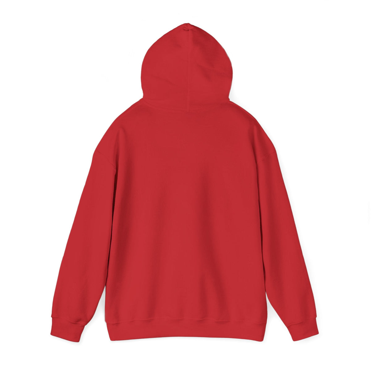 Back view of a PURETE red cotton-polyester hooded sweatshirt with a double-lined hood and long sleeves.