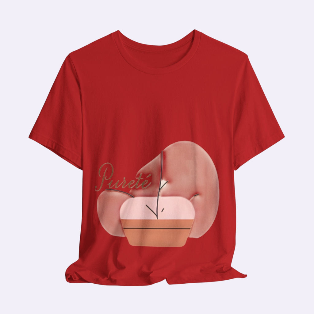 PURETE red unisex jersey short sleeve crew neck t-shirt with a graphic print of a potted plant on the front