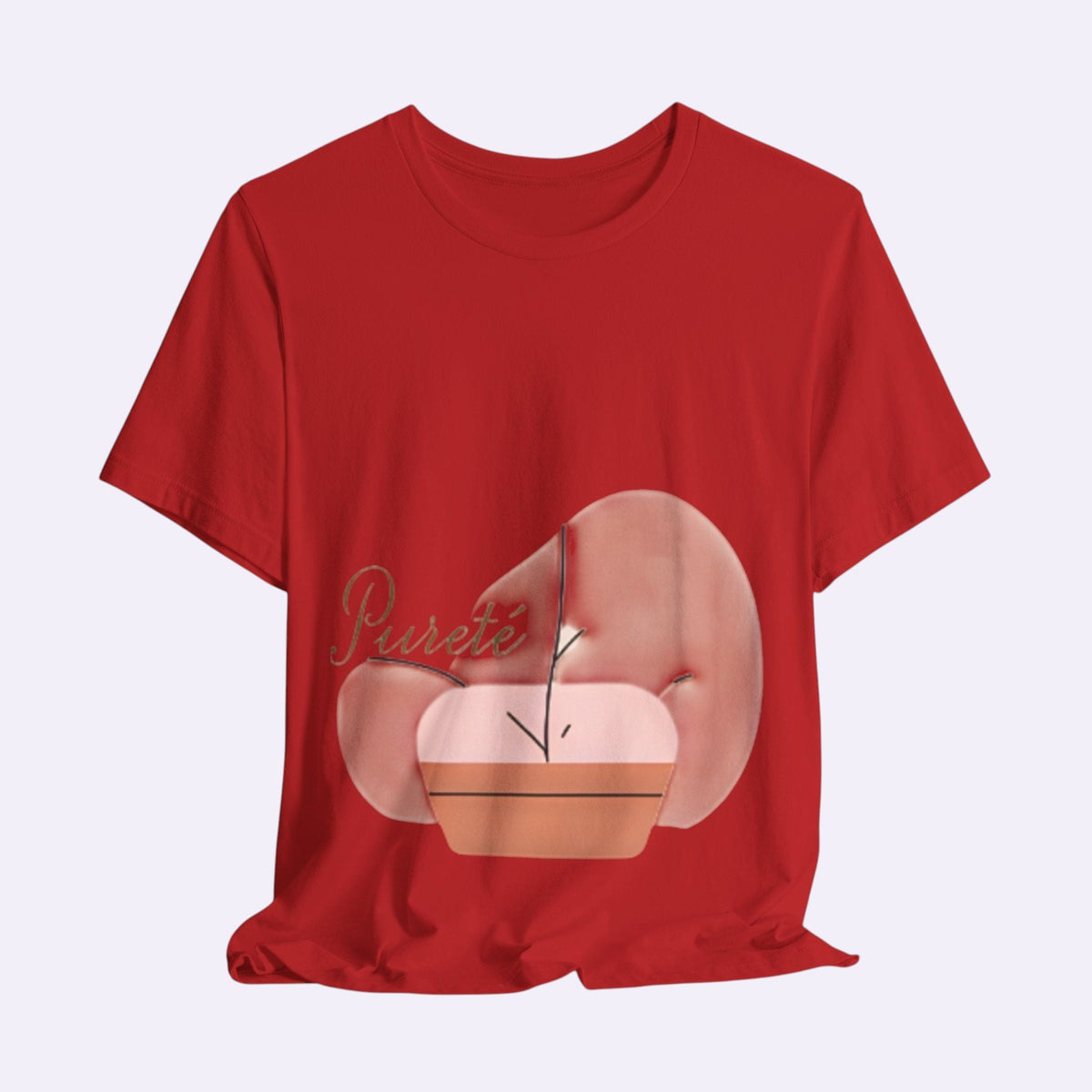 PURETE red unisex jersey short sleeve crew neck t-shirt with a graphic print of a potted plant on the front
