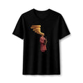 PURETE black women's slim-fit tee featuring a vintage graphic of a saxophonist with golden musical notes.