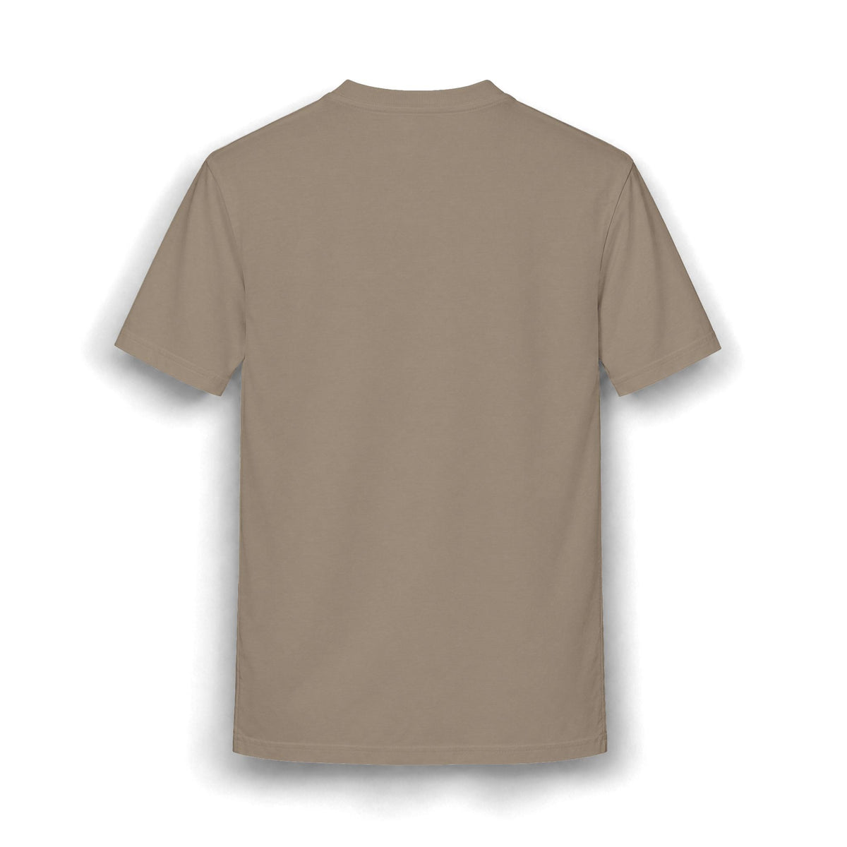 Back view of a PURETE relaxed-fit heather taupe cotton-blend t-shirt with a clean, minimalist design.