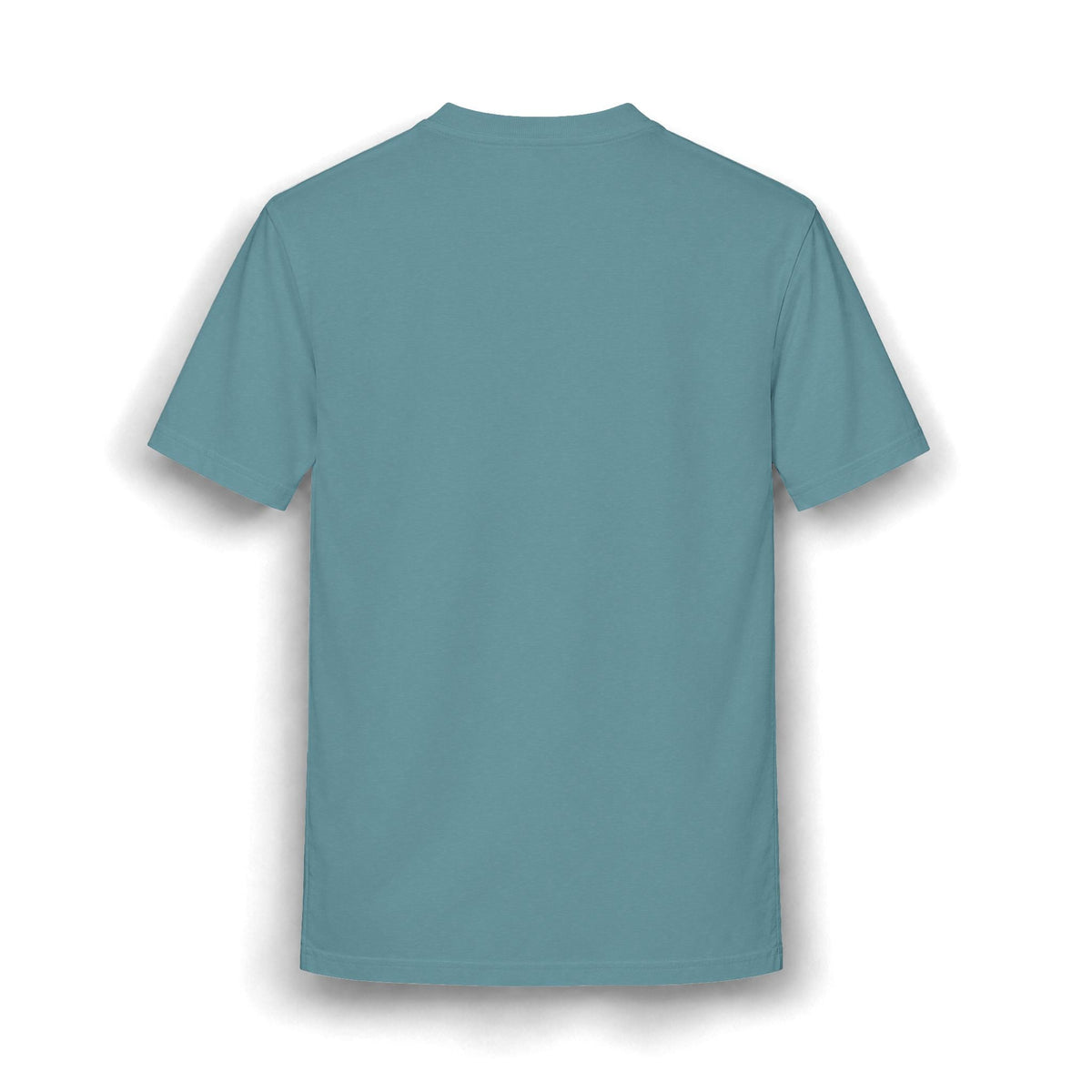 Back view of a PURETE relaxed-fit teal blue cotton blend t-shirt with a smooth, clean finish.