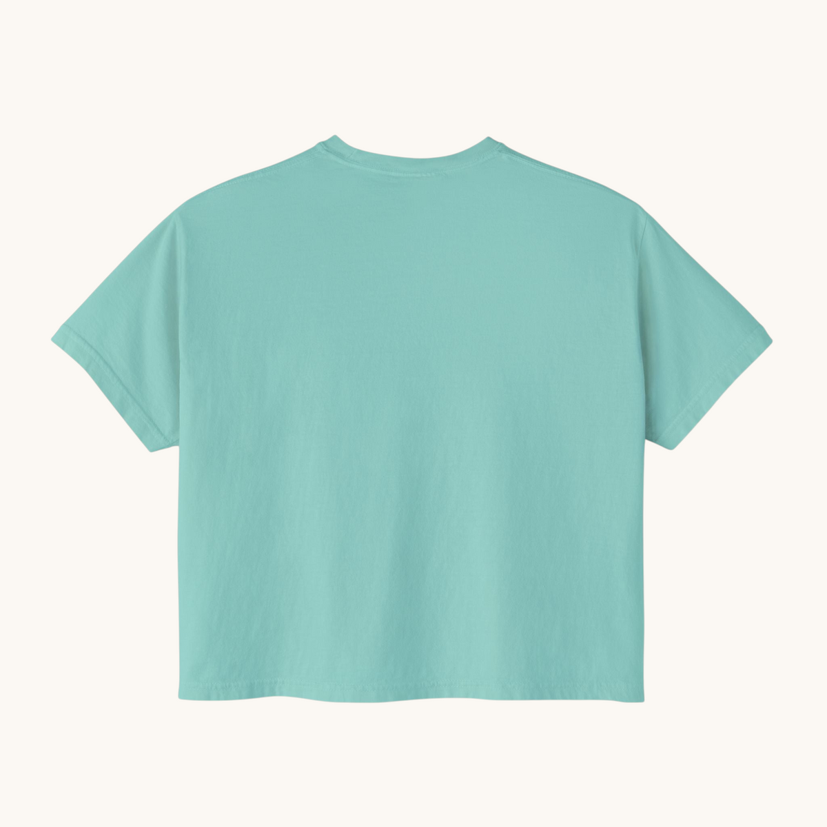 Back view of a PURETE women's oversized boxy t-shirt in light teal, made from soft 100% ring-spun cotton.