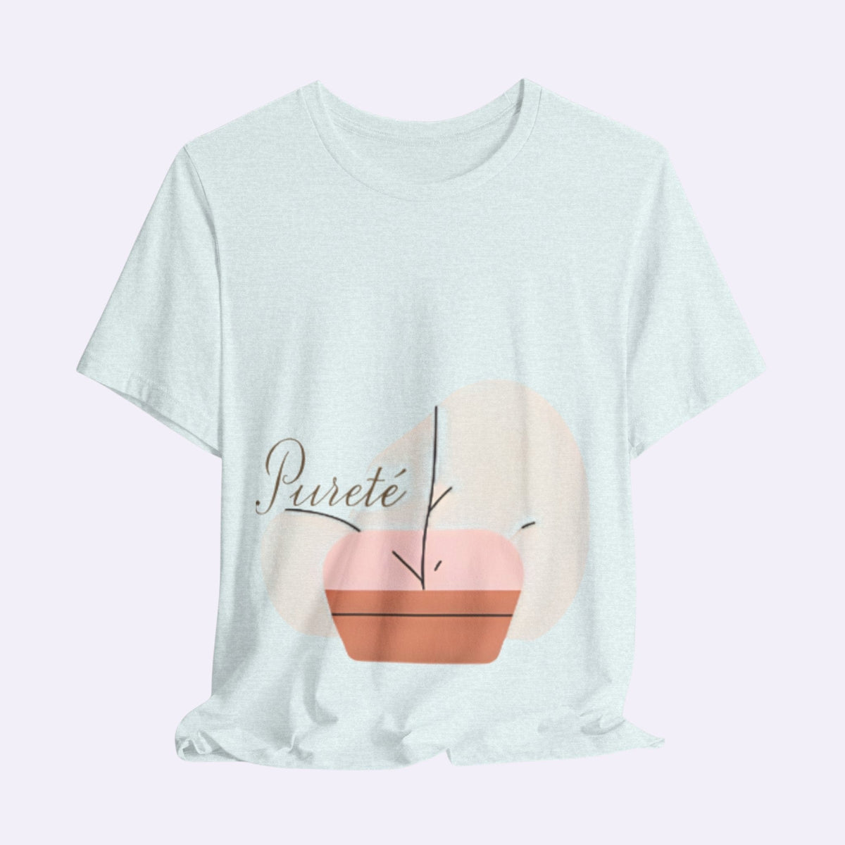 PURETE unisex jersey short sleeve tee in light heather grey with a minimalist potted plant graphic print.