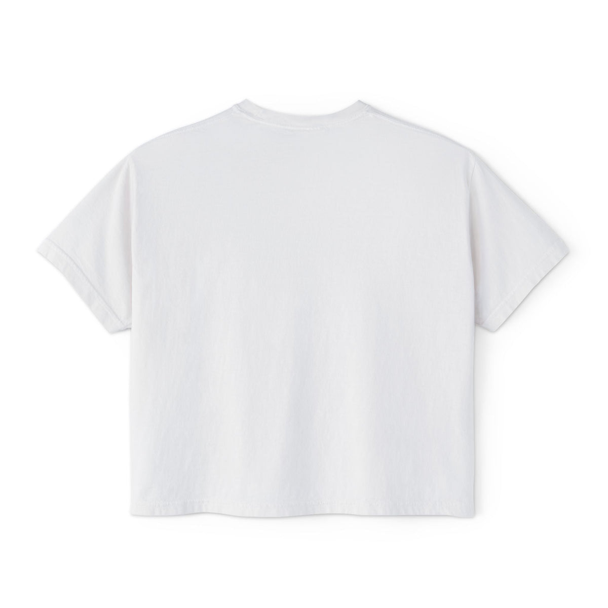 PURETE boxy cropped t-shirt in white, back view showing heavy-weight cotton fabric and relaxed fit.