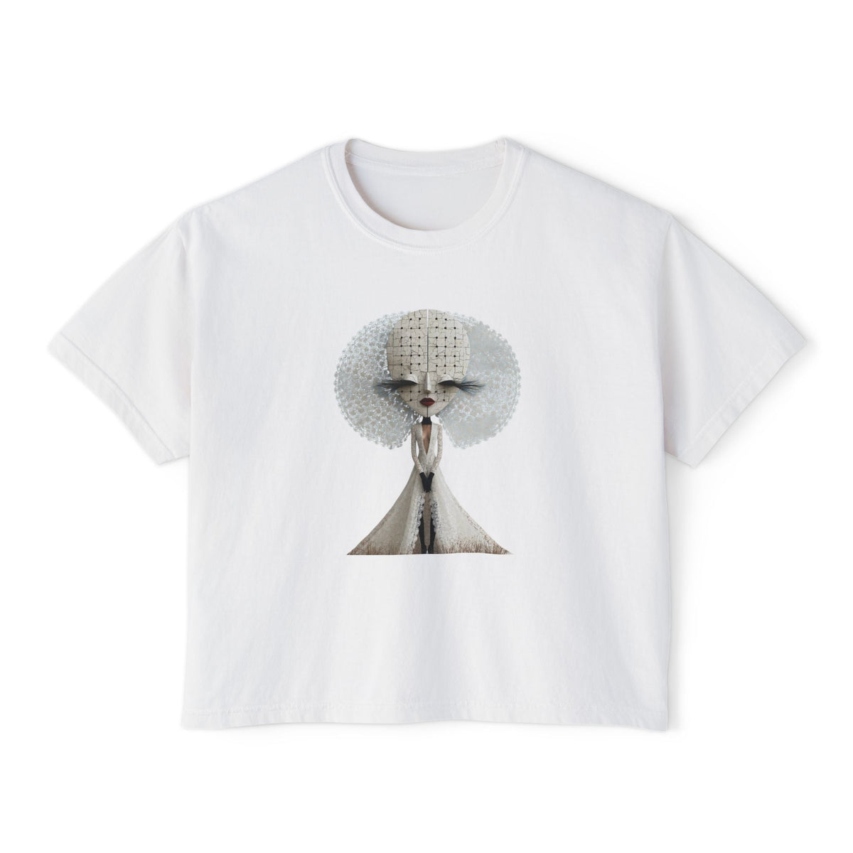 PURETE boxy white cotton t-shirt featuring a vintage-style graphic of a stylized poodle portrait.
