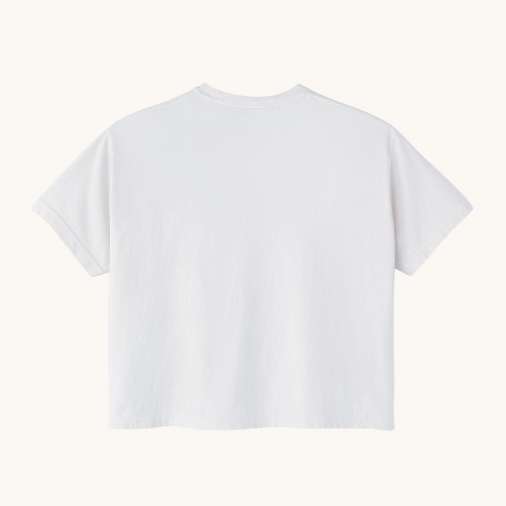 PURETE women's white boxy oversized t-shirt in 100% ring-spun cotton, back view of a casual cropped tee.