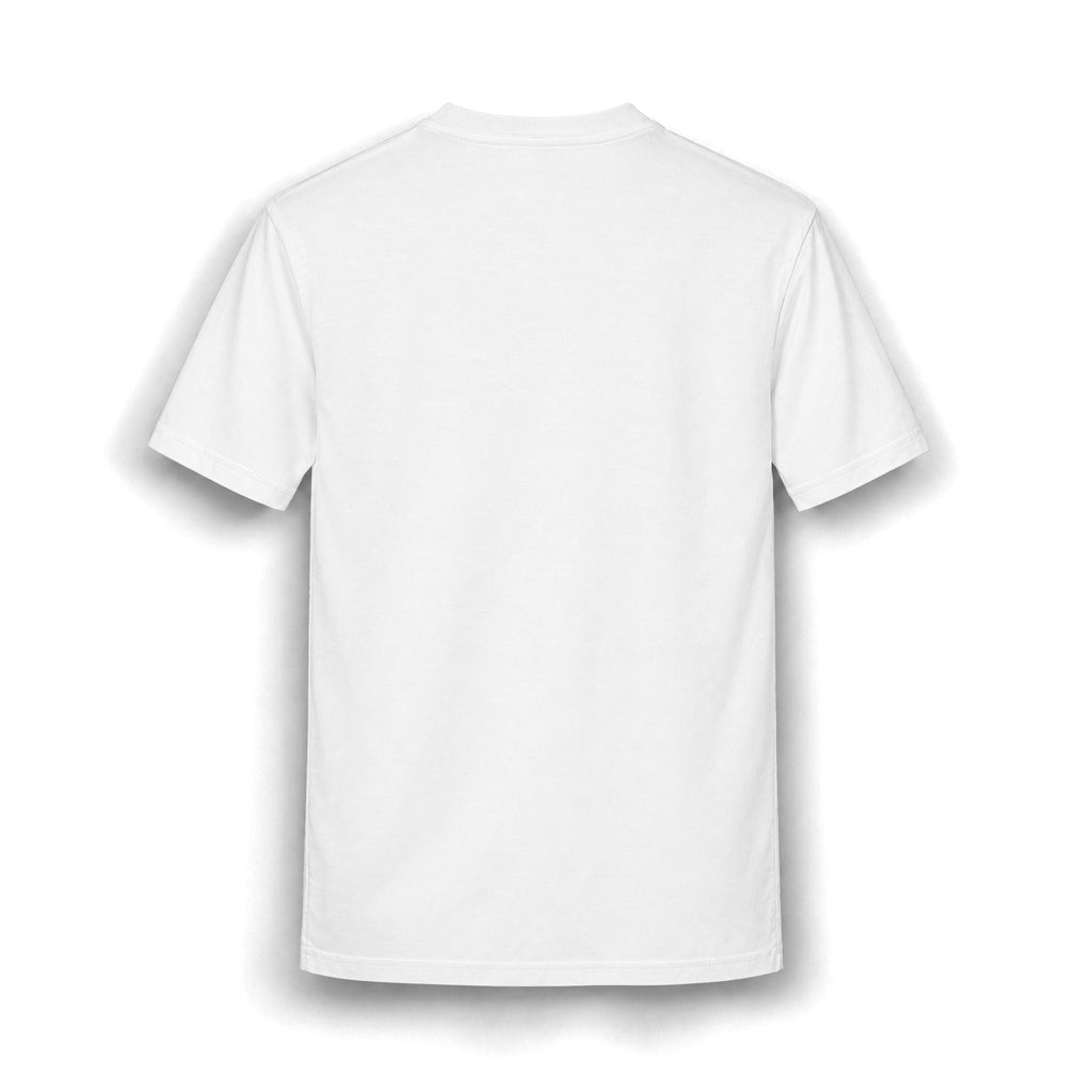 Back view of a plain white PURETE relaxed-fit cotton blend t-shirt with a classic rib collar.