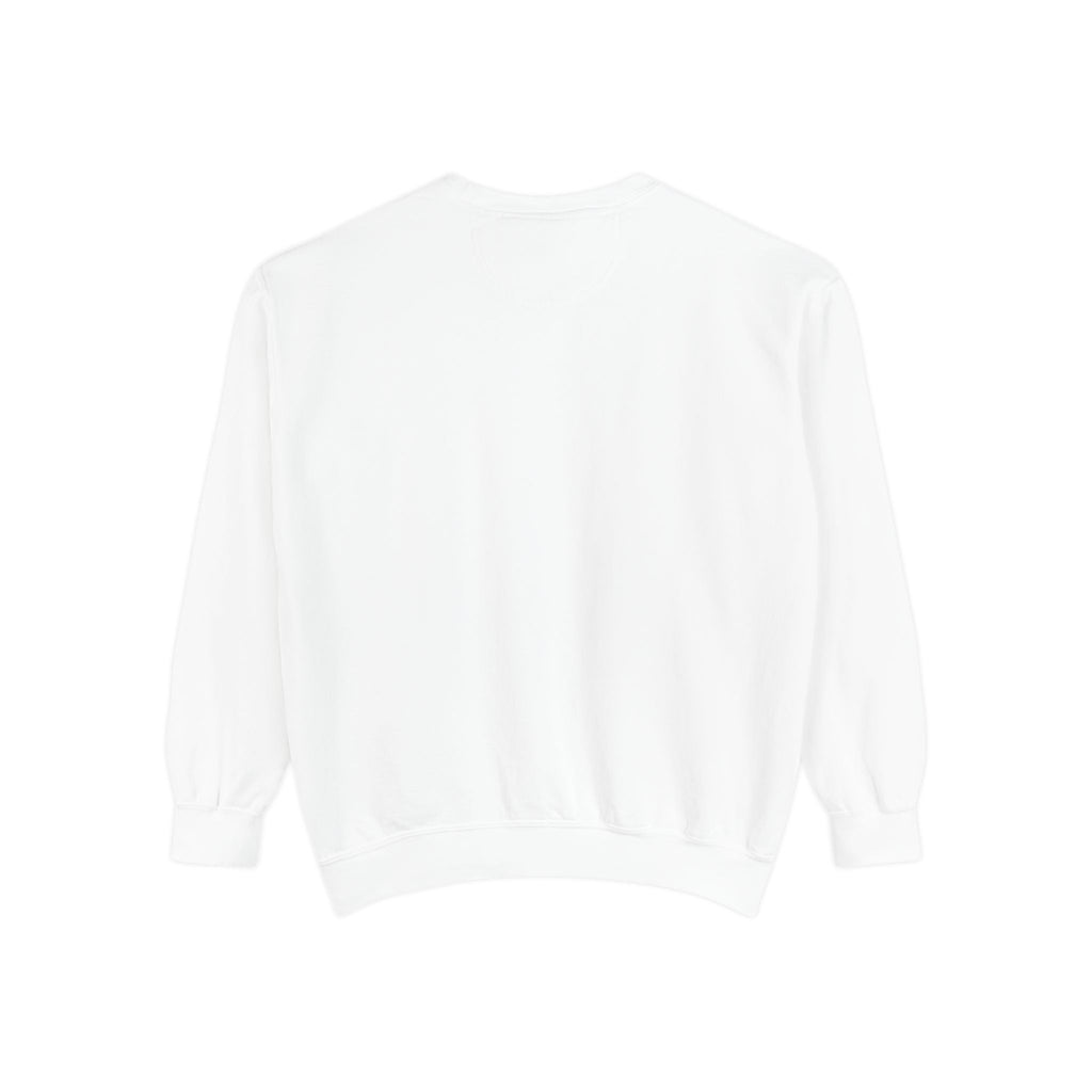 PURETE unisex garment-dyed white crewneck sweatshirt in a relaxed fit made from a soft cotton-poly fleece blend.
