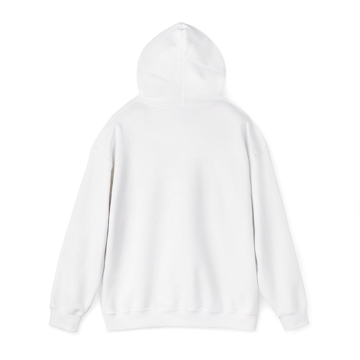Back view of a PURETE classic white hoodie made from soft cotton-polyester blend with a double-lined hood.