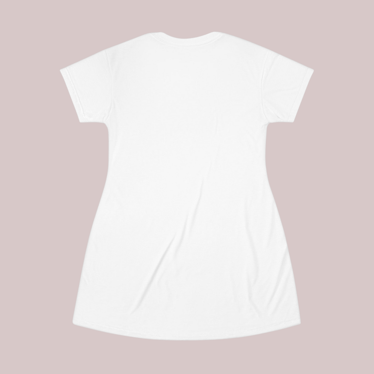 PURETE tagless white polyester t-shirt dress with short sleeves and a relaxed fit, back view