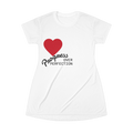 PURETE white polyester t-shirt dress featuring a red heart graphic and the text Progress Over Perfection