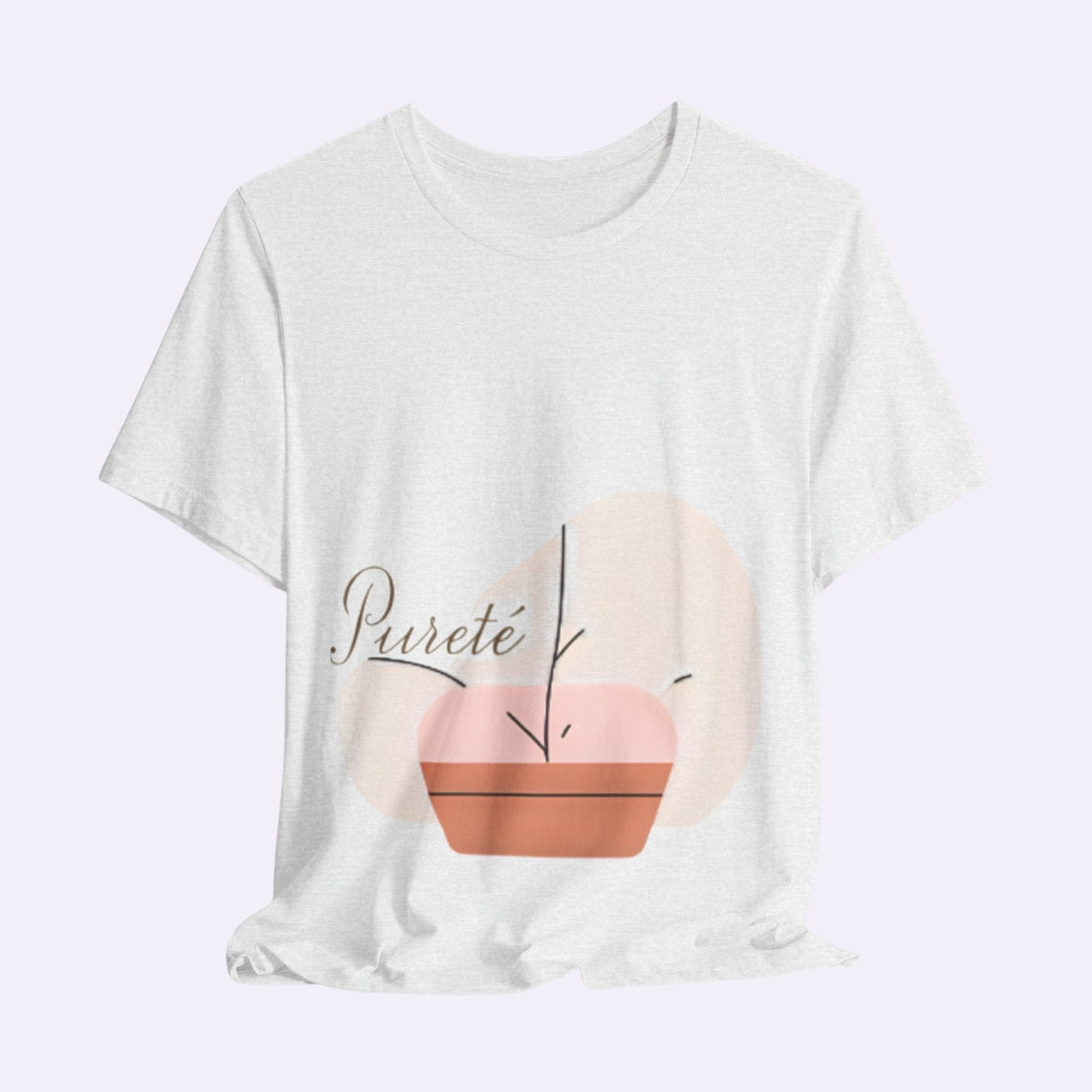 PURETE white unisex jersey short sleeve t-shirt featuring a minimalist potted plant graphic and brand logo
