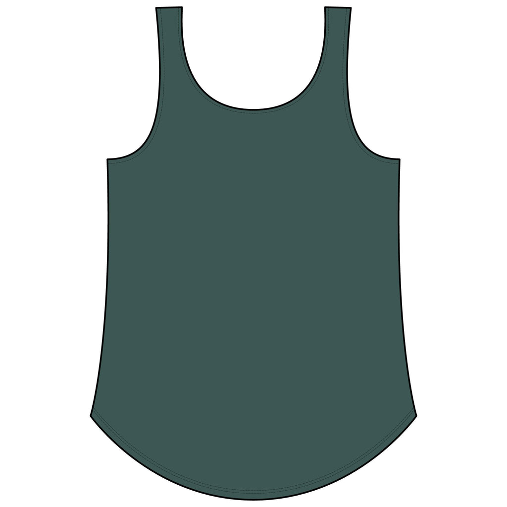 PURETE women's dark green festival tank top with a scoop neckline and a flattering curved hem in a soft cotton blend.