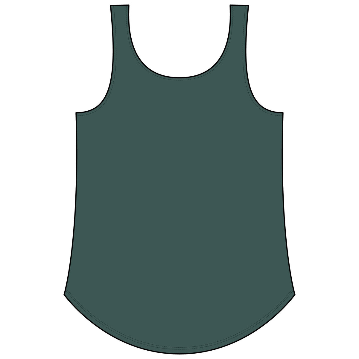 PURETE women's dark green festival tank top with a scoop neckline and a flattering curved hem in a soft cotton blend.