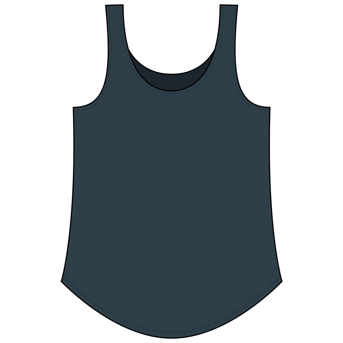 PURETE Women's Festival Tank in dark grey with a scoop neckline and a flattering curved hem.