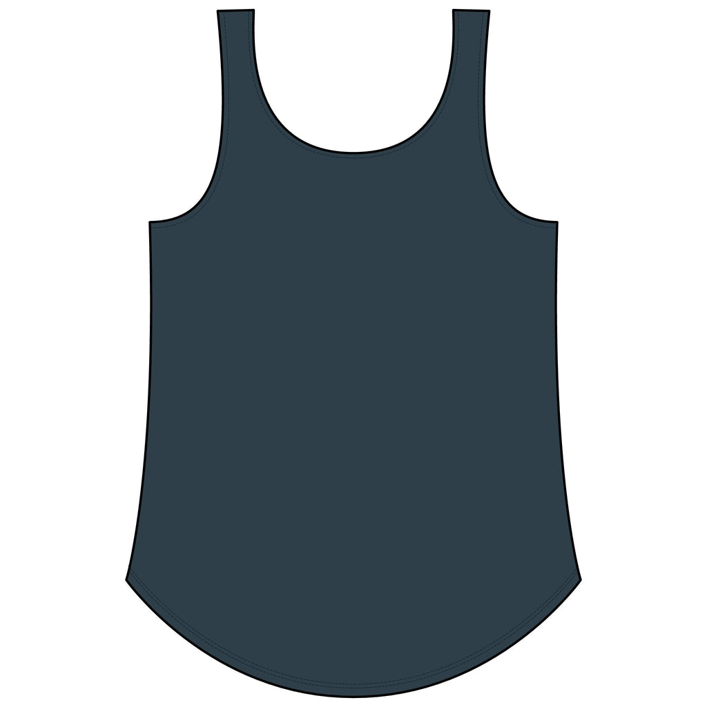 PURETE Women's Festival Tank in dark grey featuring a scoop neckline and a flattering curved hemline.