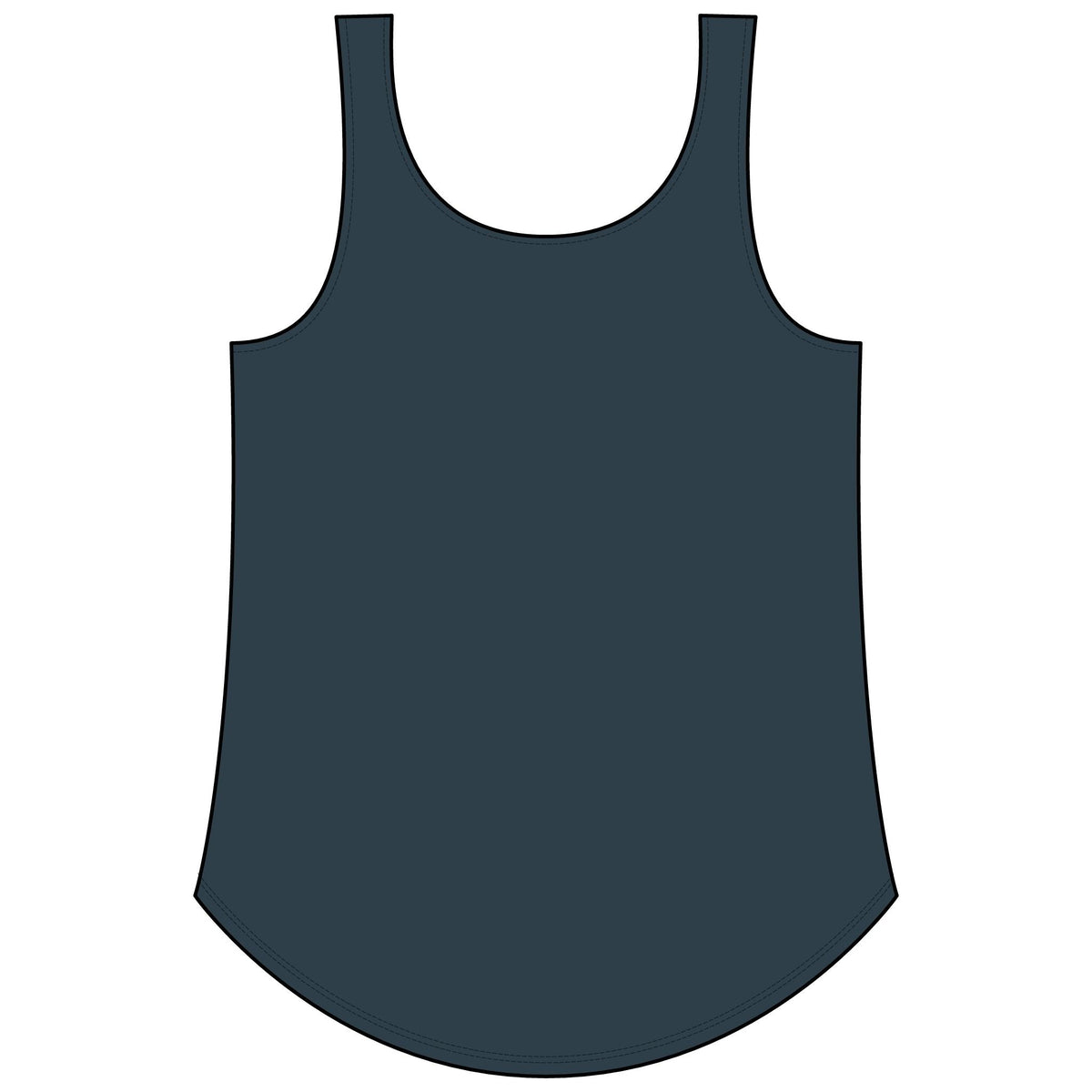 PURETE Women's Festival Tank in dark grey featuring a scoop neckline and a flattering curved hemline.