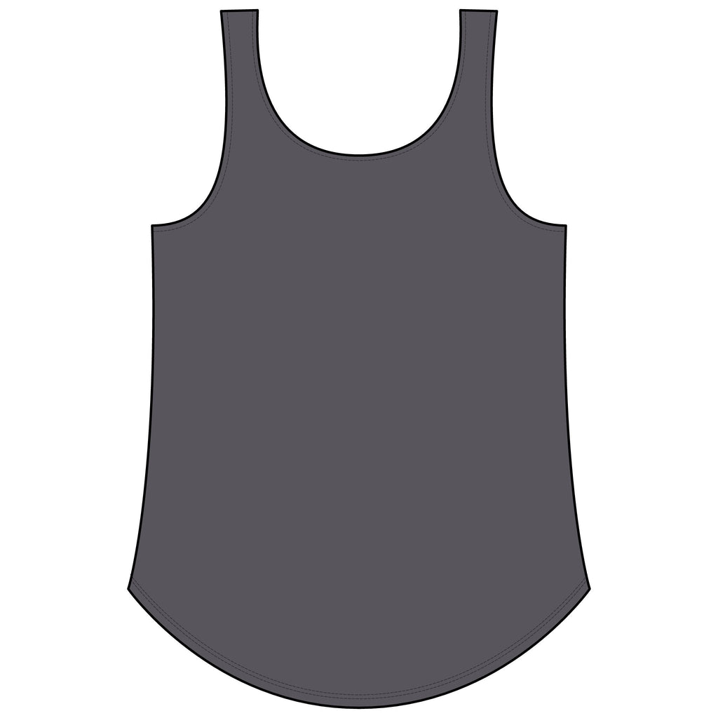 PURETE Women's Festival Tank in dark grey with a scoop neckline and a flattering curved hem for a feminine drape.