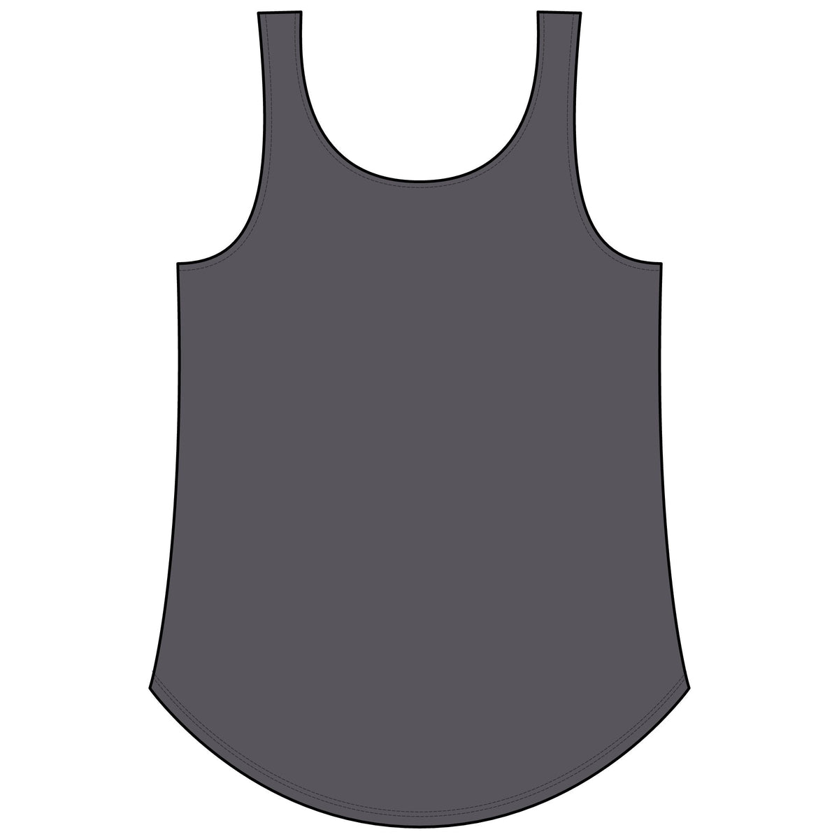 PURETE Women's Festival Tank in dark grey with a scoop neckline and a flattering curved hem for a feminine drape.