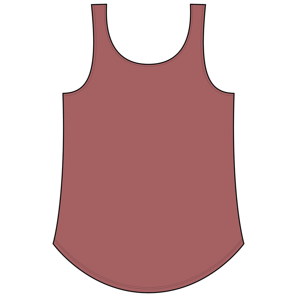 PURETE women's festival tank top in dusty rose with a scoop neckline and a flattering curved hem.