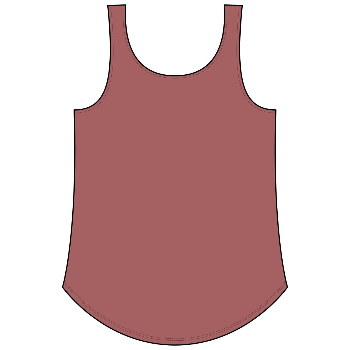 PURETE women's festival tank top in dusty rose with a scoop neckline and a flattering curved hem.