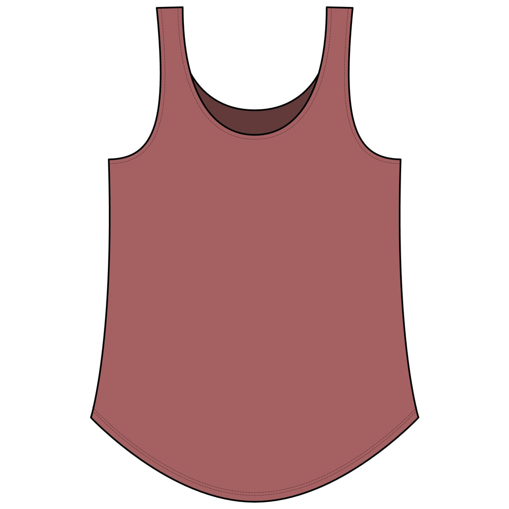 PURETE women's festival tank top in dusty rose with a scoop neckline and a flattering curved hemline.