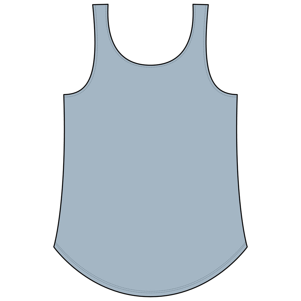 PURETE Women's Festival Tank in light blue with a scoop neckline and a flattering curved hem.