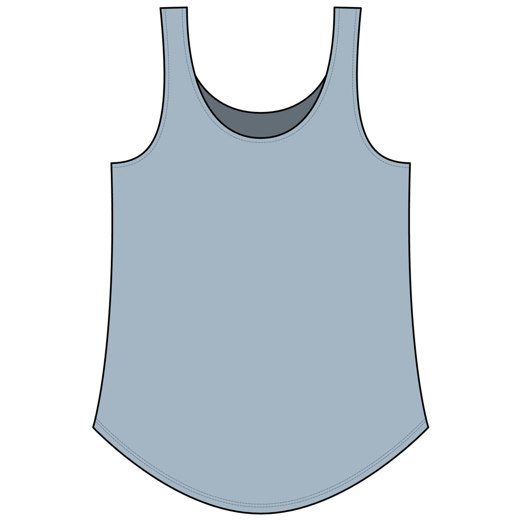 PURETE Women's Festival Tank in light blue with a scoop neckline and a flattering curved hem for a feminine drape.