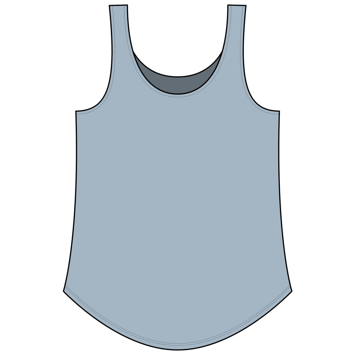 PURETE Women's Festival Tank in light blue with a scoop neckline and a flattering curved hem for a feminine drape.