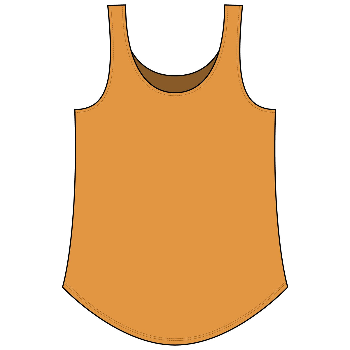 PURETE Women's Festival Tank in mustard yellow with a scoop neckline and curved hem, made from a soft poly-cotton blend