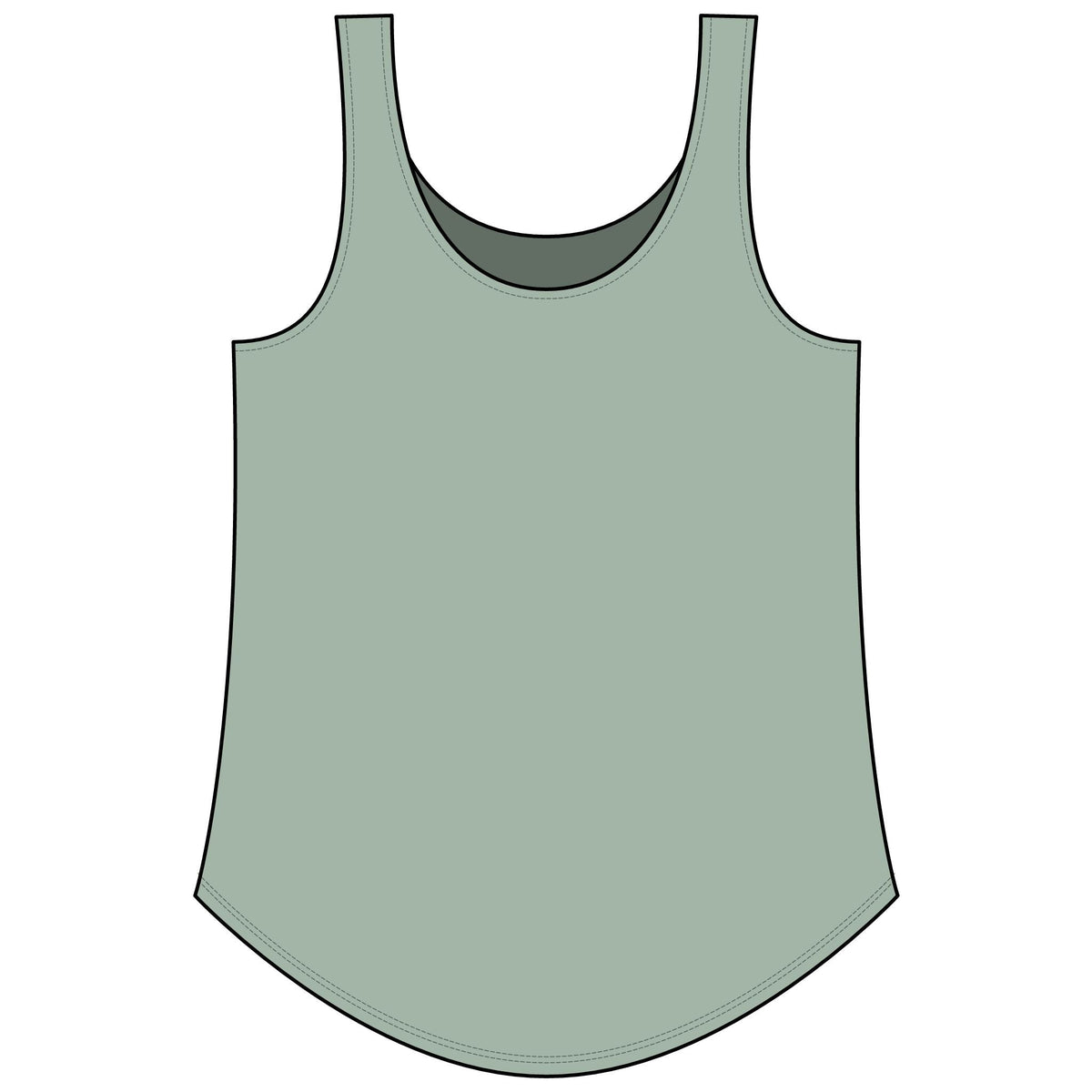 PURETE Women's Festival Tank in sage green with a scoop neckline and a flattering curved hem in a soft cotton blend.