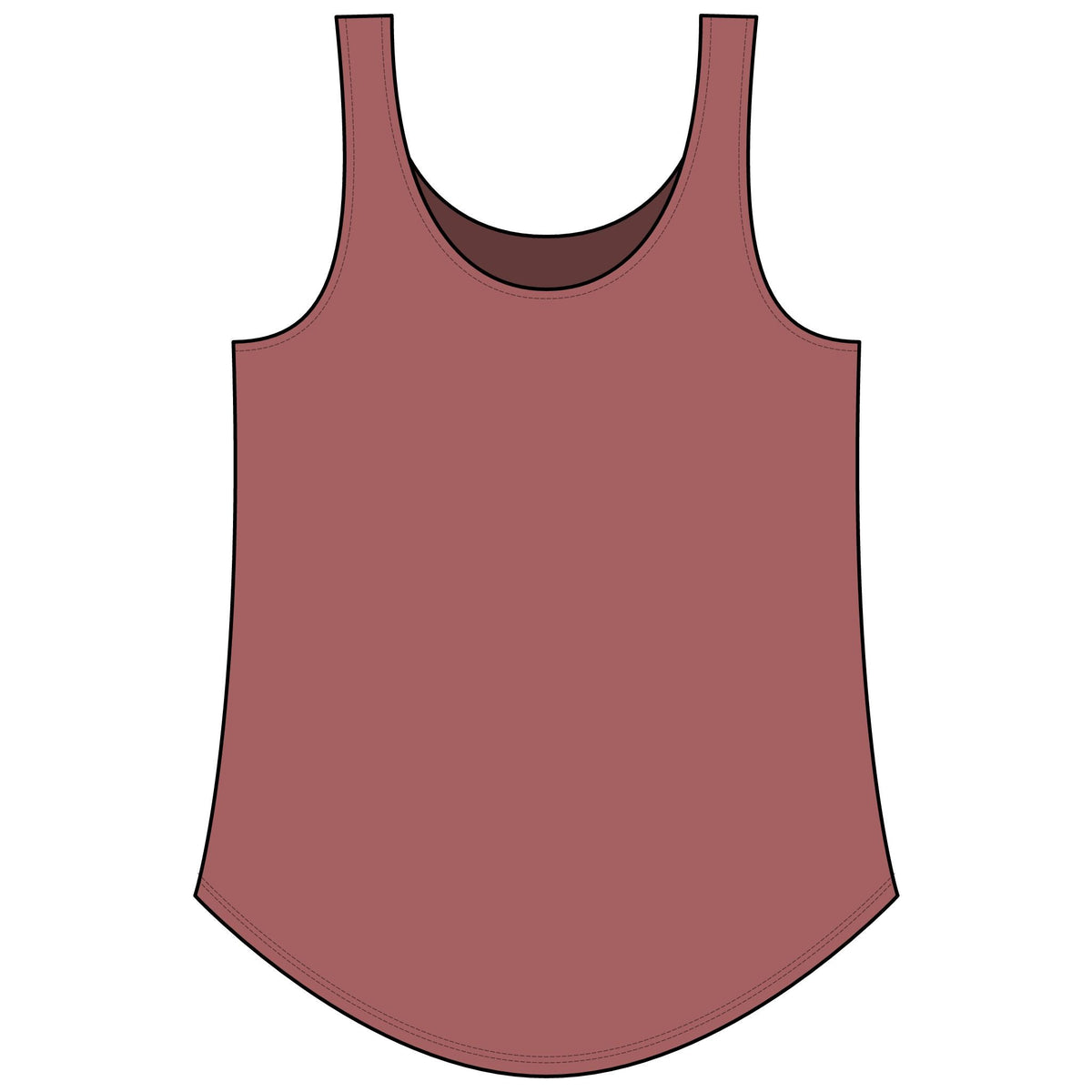PURETE women's festival tank top in dusty rose with a scoop neckline and a flattering curved hem.