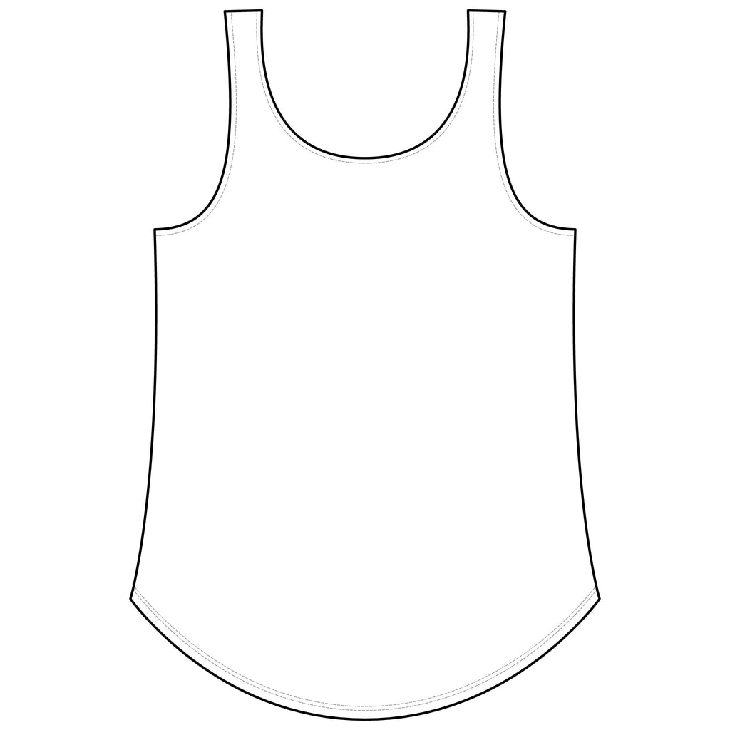 PURETE Women's Festival Tank in white with a scoop neckline, hemmed armholes, and a flattering curved hem.